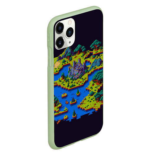 Чехол iPhone 11 Pro матовый Пиксельный остров и замок / 3D-Салатовый – фото 2