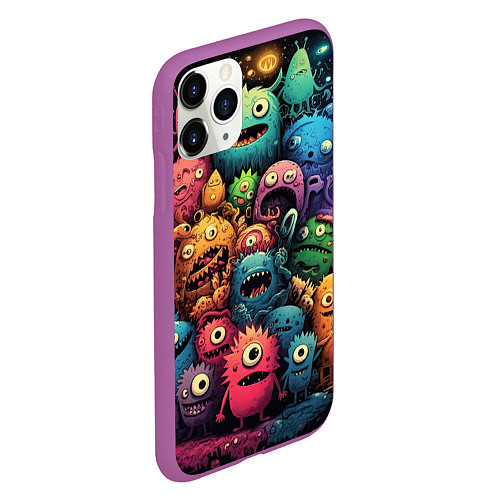Чехол iPhone 11 Pro матовый Карнавал веселых монстриков / 3D-Фиолетовый – фото 2