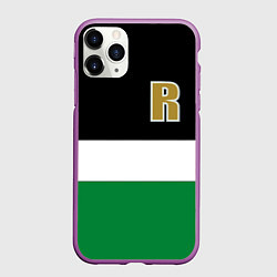 Чехол iPhone 11 Pro матовый Буква R цветные полосы, цвет: 3D-фиолетовый
