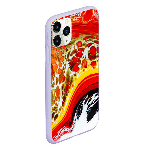 Чехол iPhone 11 Pro матовый Брызги краски - красные, оранжевые разводы / 3D-Светло-сиреневый – фото 2
