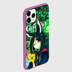 Чехол iPhone 11 Pro матовый Тигнари на фоне листвы, цвет: 3D-фиолетовый — фото 2