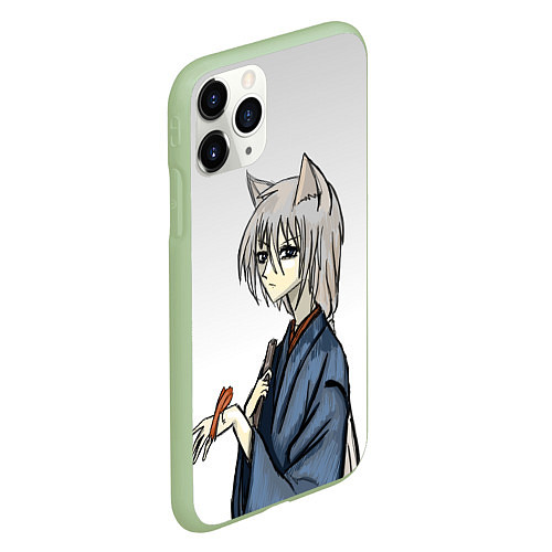 Чехол iPhone 11 Pro матовый Томоэ и птичка / 3D-Салатовый – фото 2