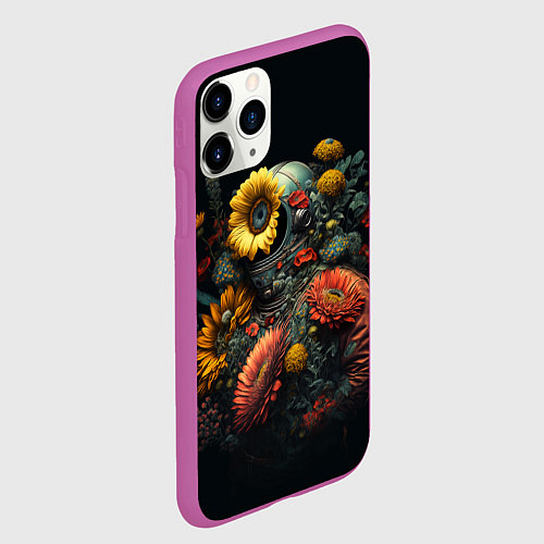 Чехол iPhone 11 Pro матовый Космонавт в цветах / 3D-Фиолетовый – фото 2