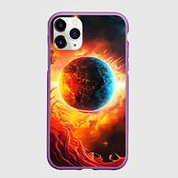 Чехол iPhone 11 Pro матовый Планета в огненном космосе, цвет: 3D-фиолетовый