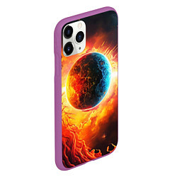 Чехол iPhone 11 Pro матовый Планета в огненном космосе, цвет: 3D-фиолетовый — фото 2