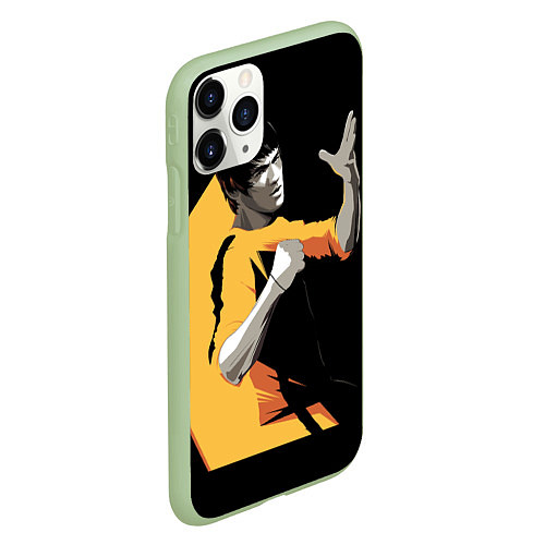 Чехол iPhone 11 Pro матовый Брюс Ли арт / 3D-Салатовый – фото 2