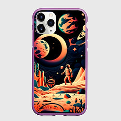 Чехол iPhone 11 Pro матовый Покорение космоса, цвет: 3D-фиолетовый