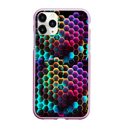Чехол iPhone 11 Pro матовый Неон и соты, цвет: 3D-розовый