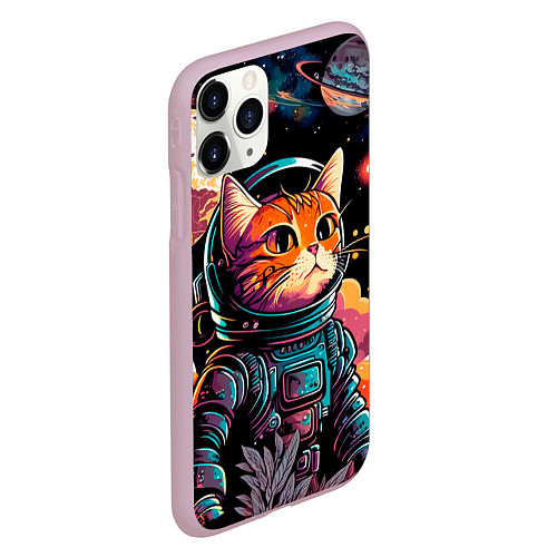 Чехол iPhone 11 Pro матовый Милый котик из космоса / 3D-Розовый – фото 2