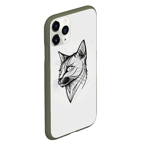 Чехол iPhone 11 Pro матовый Арт белая кошка / 3D-Темно-зеленый – фото 2