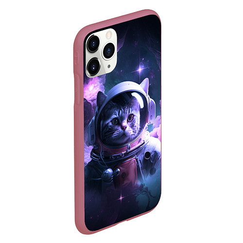 Чехол iPhone 11 Pro матовый Котик космонавт / 3D-Малиновый – фото 2