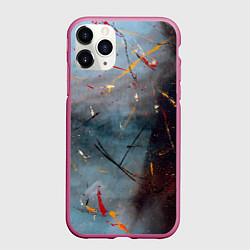 Чехол iPhone 11 Pro матовый Тёмно-серый туман и краски, цвет: 3D-малиновый