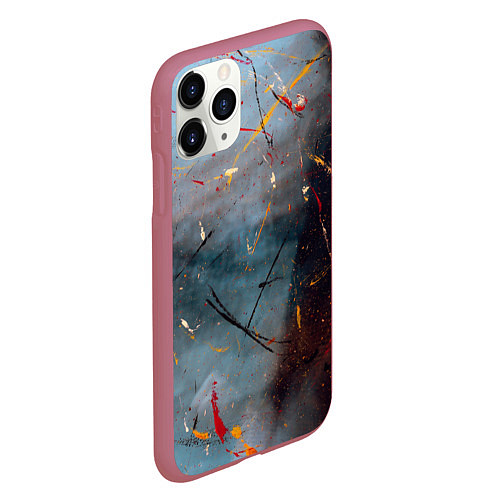 Чехол iPhone 11 Pro матовый Тёмно-серый туман и краски / 3D-Малиновый – фото 2