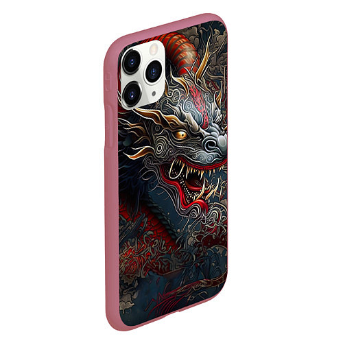 Чехол iPhone 11 Pro матовый Дракон Irezumi / 3D-Малиновый – фото 2