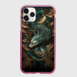 Чехол iPhone 11 Pro матовый Изумрудный Дракон Irezumi, цвет: 3D-малиновый