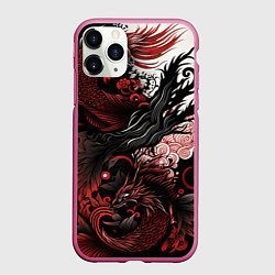 Чехол iPhone 11 Pro матовый Красный Irezumi узор, цвет: 3D-малиновый