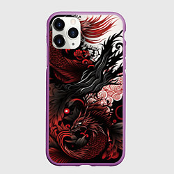 Чехол iPhone 11 Pro матовый Красный Irezumi узор, цвет: 3D-фиолетовый