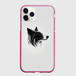 Чехол iPhone 11 Pro матовый Арт бордер-колли, цвет: 3D-малиновый