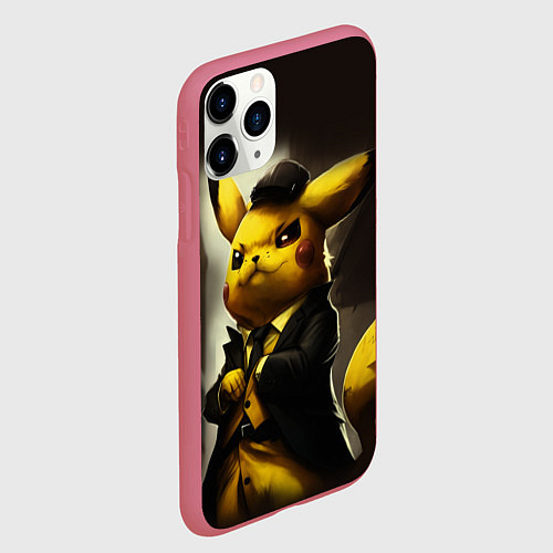 Чехол iPhone 11 Pro матовый Пикачу в строгом костюме / 3D-Малиновый – фото 2