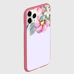Чехол iPhone 11 Pro матовый Пастельные цветы акварелью - наверху, цвет: 3D-малиновый — фото 2