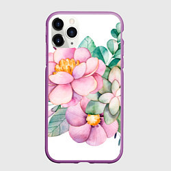 Чехол iPhone 11 Pro матовый Пастельные цветы - посередине, цвет: 3D-фиолетовый