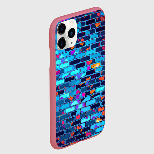 Чехол iPhone 11 Pro матовый Кирпичные сердца / 3D-Малиновый – фото 2