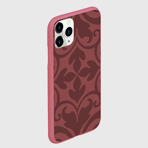 Чехол iPhone 11 Pro матовый Красивые узоры на красном / 3D-Малиновый – фото 2