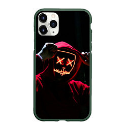 Чехол iPhone 11 Pro матовый Красно-оранжевый неоновый анонимус, цвет: 3D-темно-зеленый
