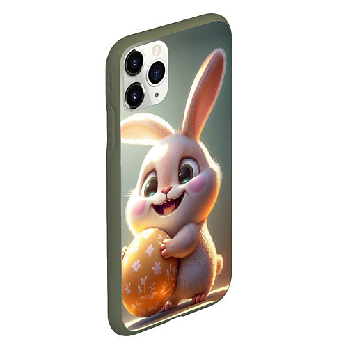 Чехол iPhone 11 Pro матовый Пасхальный зайка на полянке / 3D-Темно-зеленый – фото 2