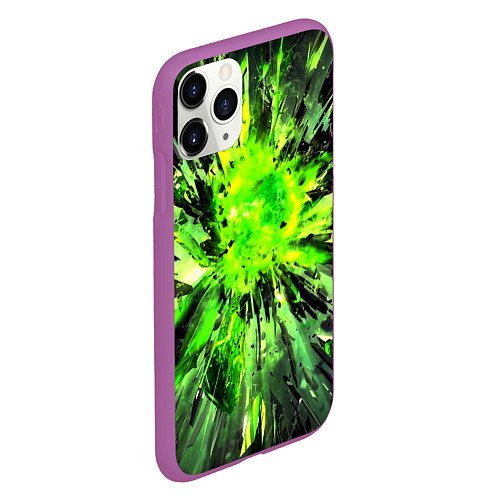 Чехол iPhone 11 Pro матовый Fractal green explosion / 3D-Фиолетовый – фото 2