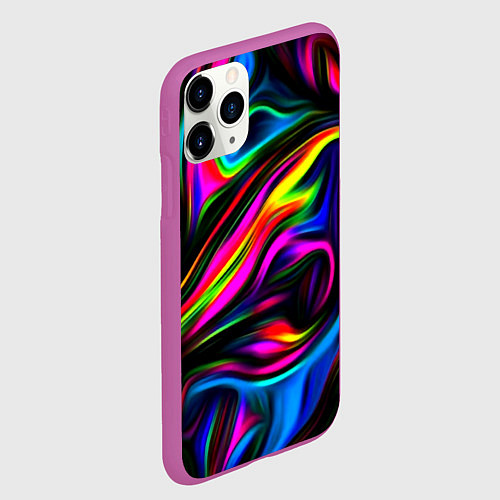 Чехол iPhone 11 Pro матовый Неон кистью краски / 3D-Фиолетовый – фото 2