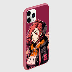 Чехол iPhone 11 Pro матовый Девушка-аниме с рыжими волосами, цвет: 3D-малиновый — фото 2