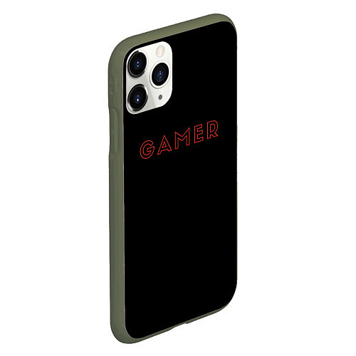 Чехол iPhone 11 Pro матовый Красная надпись gamer / 3D-Темно-зеленый – фото 2