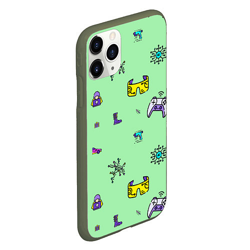 Чехол iPhone 11 Pro матовый Паттерн - геймер / 3D-Темно-зеленый – фото 2