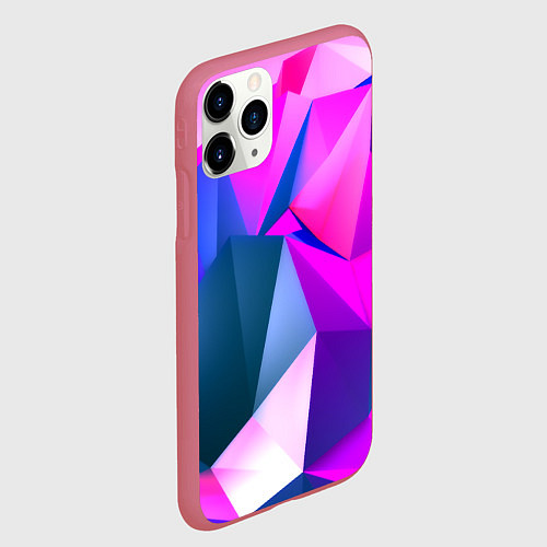 Чехол iPhone 11 Pro матовый Neon blue polygons / 3D-Малиновый – фото 2