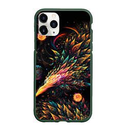 Чехол iPhone 11 Pro матовый Абстрактные радужные перья, цвет: 3D-темно-зеленый