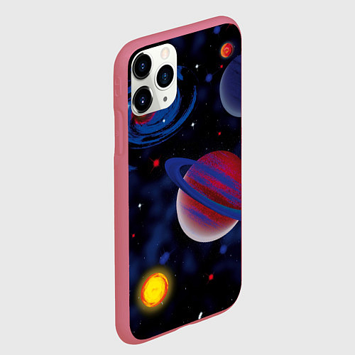 Чехол iPhone 11 Pro матовый Планеты / 3D-Малиновый – фото 2