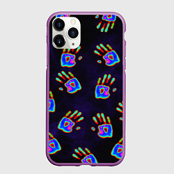 Чехол iPhone 11 Pro матовый Ладони тепловизор: черный фон - паттерн, цвет: 3D-фиолетовый