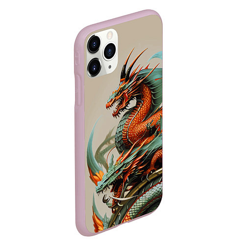 Чехол iPhone 11 Pro матовый Japan dragon - irezumi / 3D-Розовый – фото 2