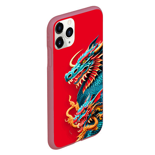 Чехол iPhone 11 Pro матовый Japanese dragon - irezumi / 3D-Малиновый – фото 2