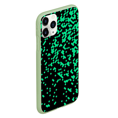 Чехол iPhone 11 Pro матовый Авангардный пиксельный паттерн / 3D-Салатовый – фото 2