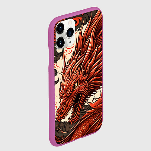 Чехол iPhone 11 Pro матовый Японский краcный дракон / 3D-Фиолетовый – фото 2