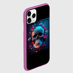 Чехол iPhone 11 Pro матовый Неоновый мексиканский череп, цвет: 3D-фиолетовый — фото 2