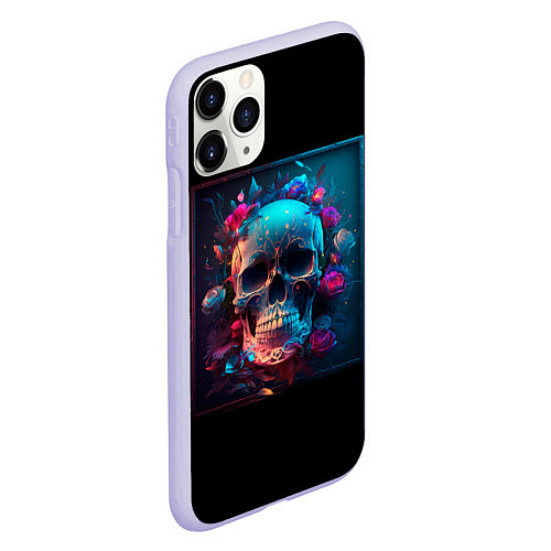 Чехол iPhone 11 Pro матовый Неоновый мексиканский череп / 3D-Светло-сиреневый – фото 2