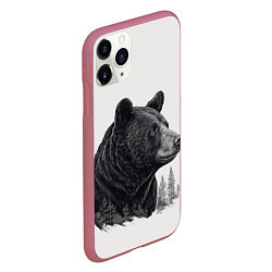 Чехол iPhone 11 Pro матовый Нарисованный медведь, цвет: 3D-малиновый — фото 2
