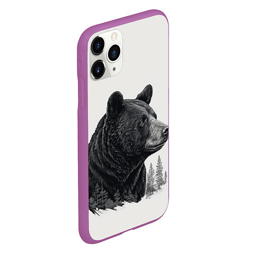 Чехол iPhone 11 Pro матовый Нарисованный медведь / 3D-Фиолетовый – фото 2