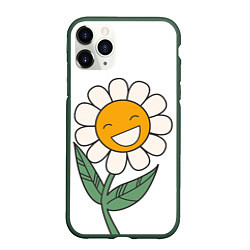 Чехол iPhone 11 Pro матовый Весёлый цветок ромашка, цвет: 3D-темно-зеленый