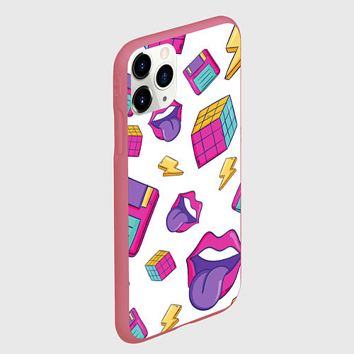 Чехол iPhone 11 Pro матовый Паттерн в стиле 90-х / 3D-Малиновый – фото 2