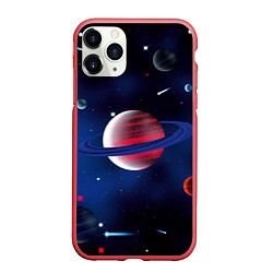 Чехол iPhone 11 Pro матовый Космос, звёзды, цвет: 3D-красный
