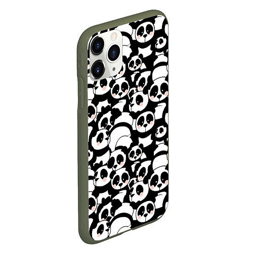 Чехол iPhone 11 Pro матовый Чёрно-белые панды / 3D-Темно-зеленый – фото 2